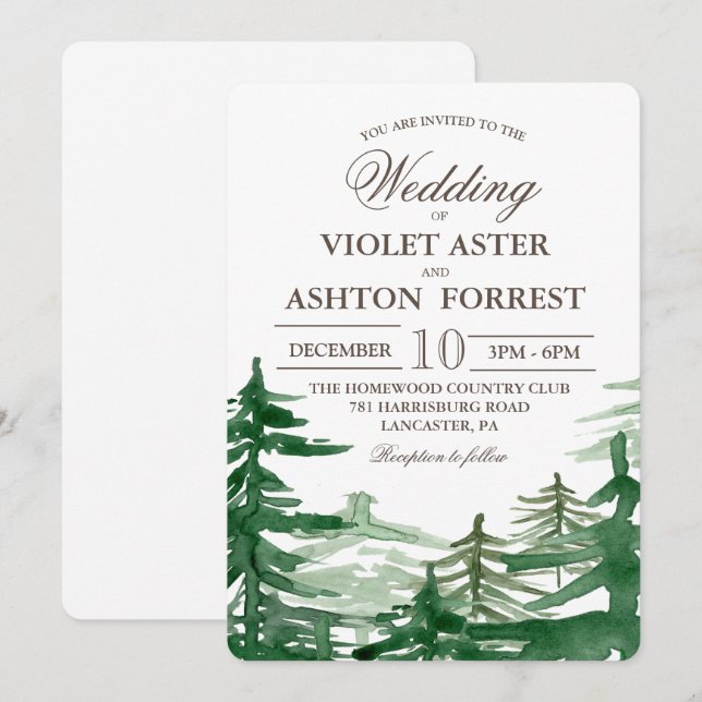 Faire-part de mariage rustique du sapin (Devant / Derrière)