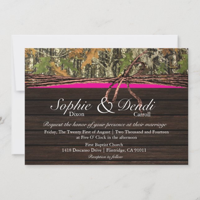 Faire-part de mariage rustique en bois de Camo (Devant)