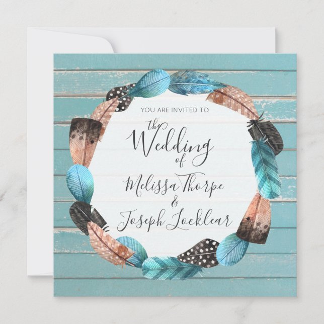 Faire-part de mariage Rustique en bois turquoise (Devant)