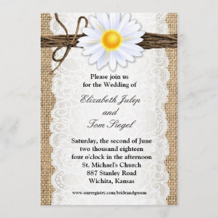 Faire-part de mariage rustique en toile de jute et