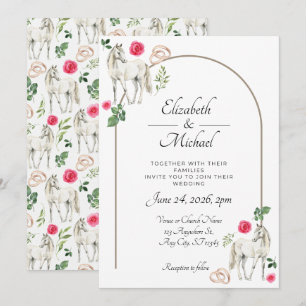 Faire-part de mariage rustique équestre floral ros