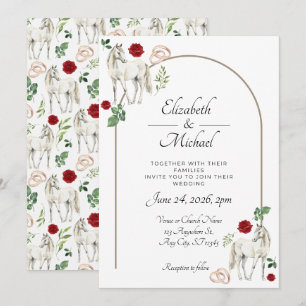 Faire-part de mariage rustique équestre floral rou