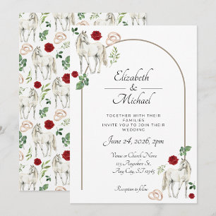 Faire-part de mariage rustique équestre floral rou