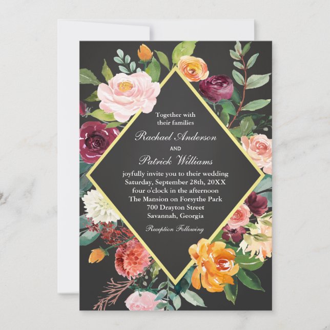 Faire-part de mariage Rustique Floral Chalkboard (Devant)