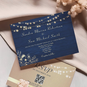 Faire-part de mariage Rustique Navy avec guirlande