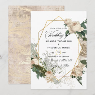 Faire-part de mariage rustique polygonal floral iv
