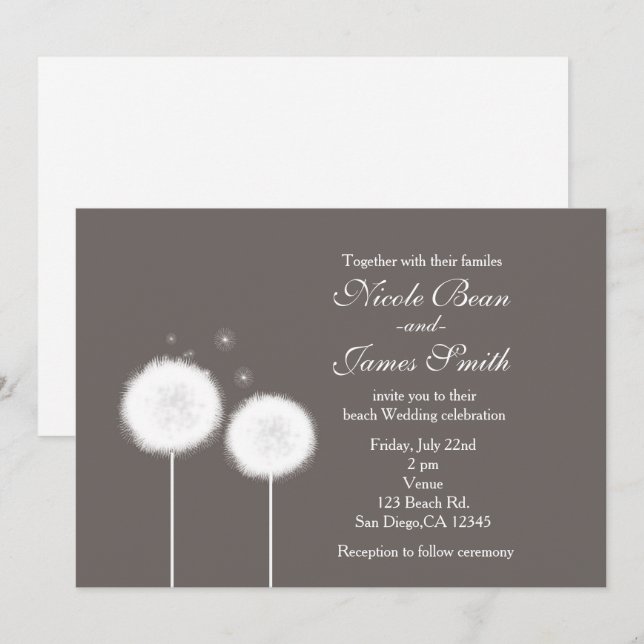 Faire-part de mariage rustique taupe Deux Pissenli (Devant / Derrière)