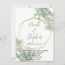 Faire-part de mariage rustique vert et or
