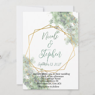 Faire-part de mariage rustique vert et or