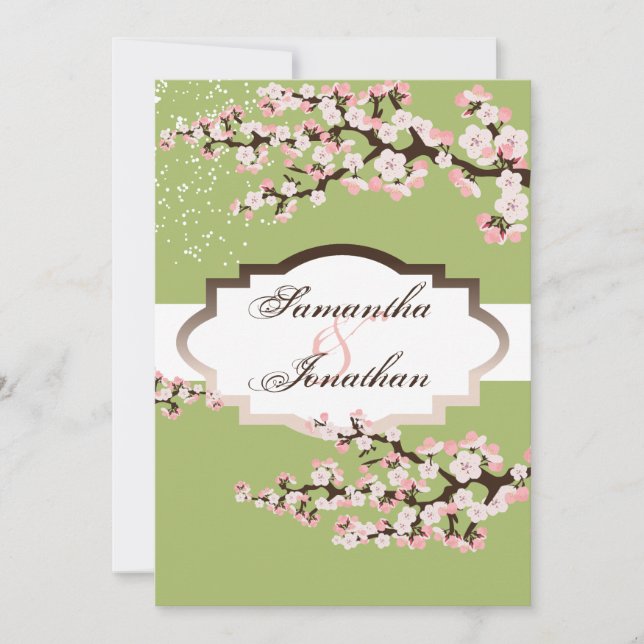 Faire-part de mariage Sage Green Cherry Blossom (Devant)