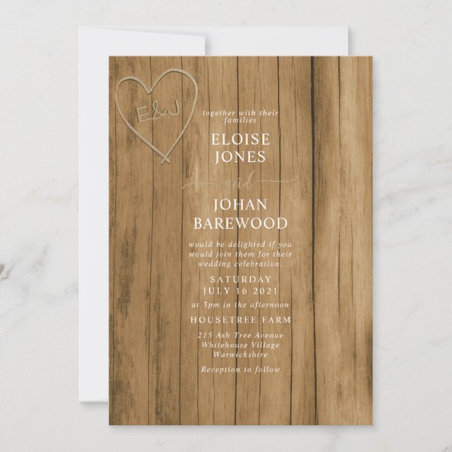 Faire-part de mariage sculptée en bois (Devant)