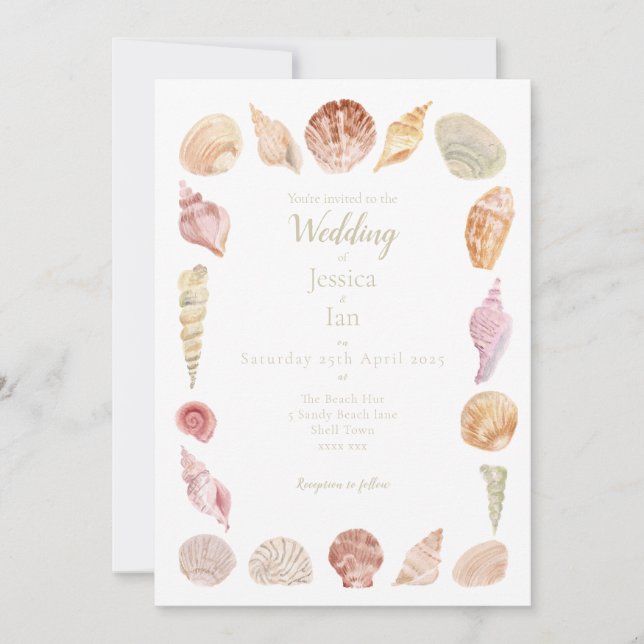 Faire-part de mariage Sea Shell peint à la main (Devant)