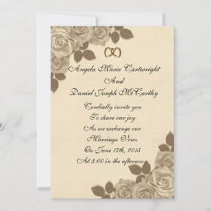 Faire-part de mariage Sepia roses sur lin
