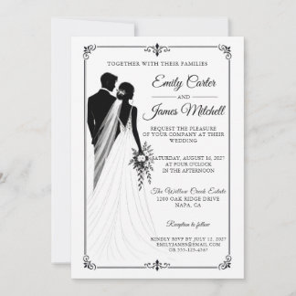Faire-part de mariage silhouette noir et blanc