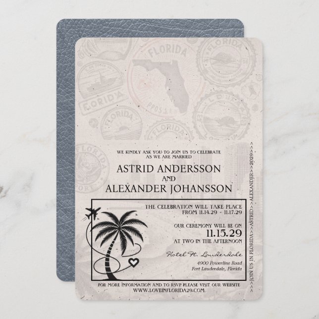 Faire-part de mariage Silver Florida Passport (Devant / Derrière)