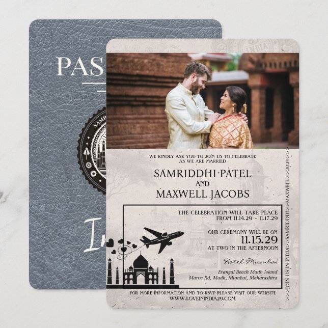 Faire-part de mariage Silver India Passport (Devant / Derrière)