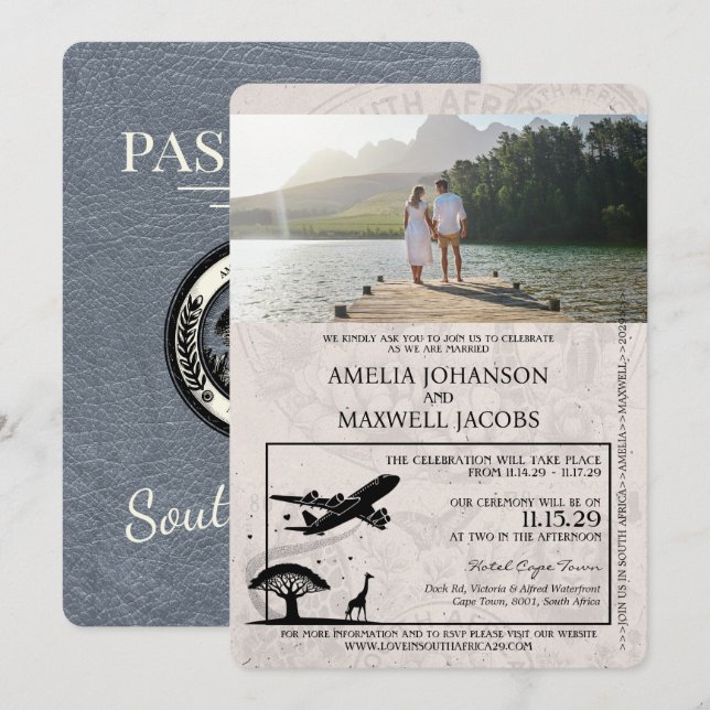 Faire-part de mariage Silver South Africa Passport (Devant / Derrière)