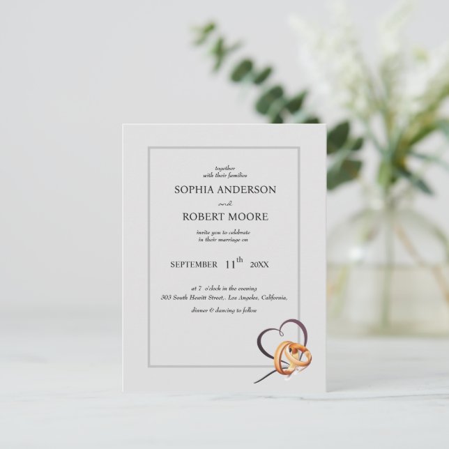 faire-part de mariage simple avec anneaux mariages (Debout devant)