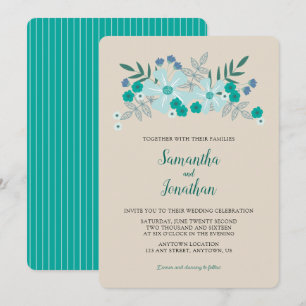 Faire-part de mariage simple avec fleurs sarcelle