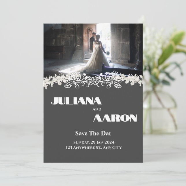 Faire-part de mariage simple avec image (Debout devant)