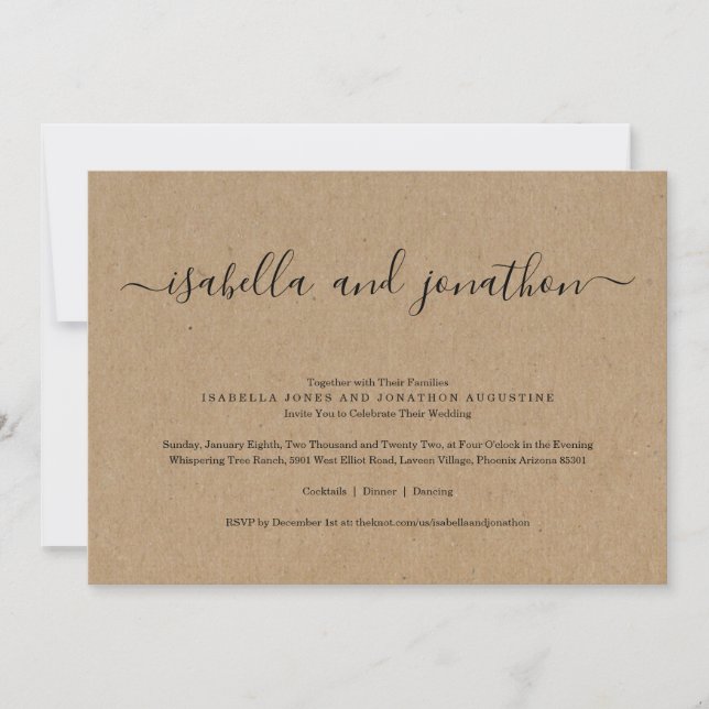 Faire-part de mariage simple avec RSVP - Papier Kr (Devant)