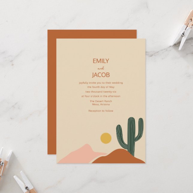 Faire-part de mariage simple Boho Desert  (Devant/Arrière en situation)
