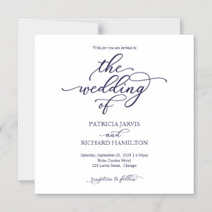 Faire-part de mariage simple chic bleu marine écri