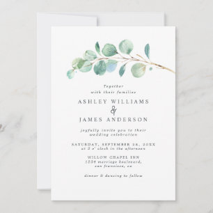 Faire-part de mariage simple de feuillage vert Euc