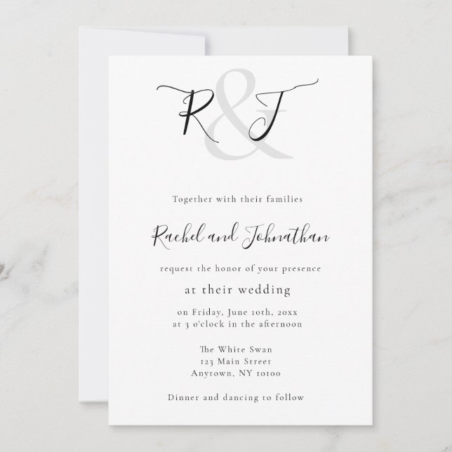Faire-part de mariage simple de script Monogramme (Devant)