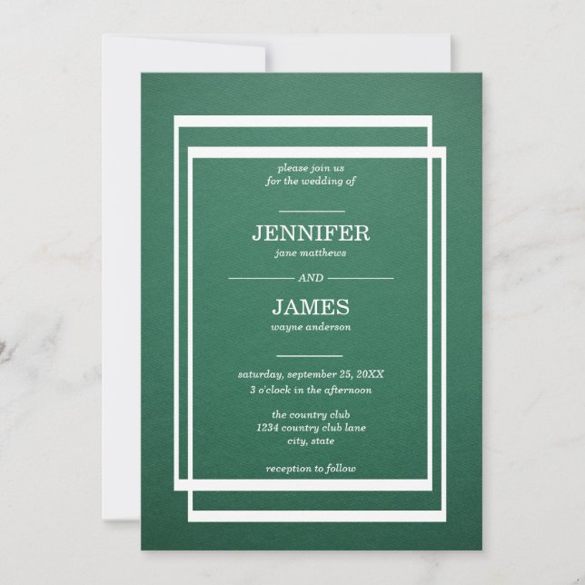 Faire-part de mariage simple en émeraude foncée (Devant)