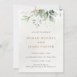 Faire-part de mariage simple Feuille vert et or