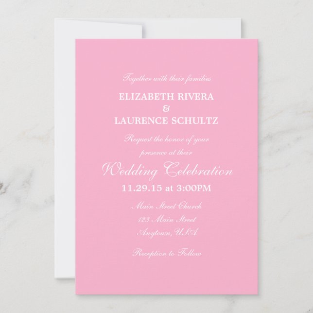 Faire-part de mariage simple rose (Devant)
