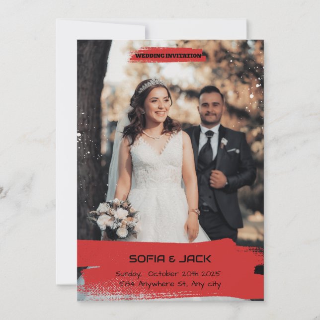 Faire-part de mariage simple rouge et noir (Devant)