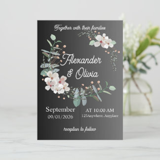 Faire-part de mariage simple vert, blanc et noir