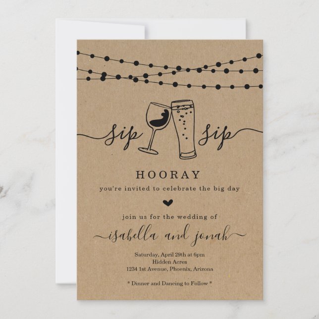 Faire-part de mariage Sip Sip Hooray (Devant)