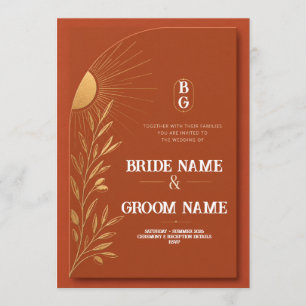 Faire-part de mariage soleil bohème en terre cuite