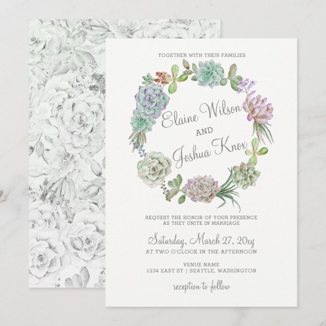 Faire-part de mariage Succulente de germe du déser (Devant / Derrière)