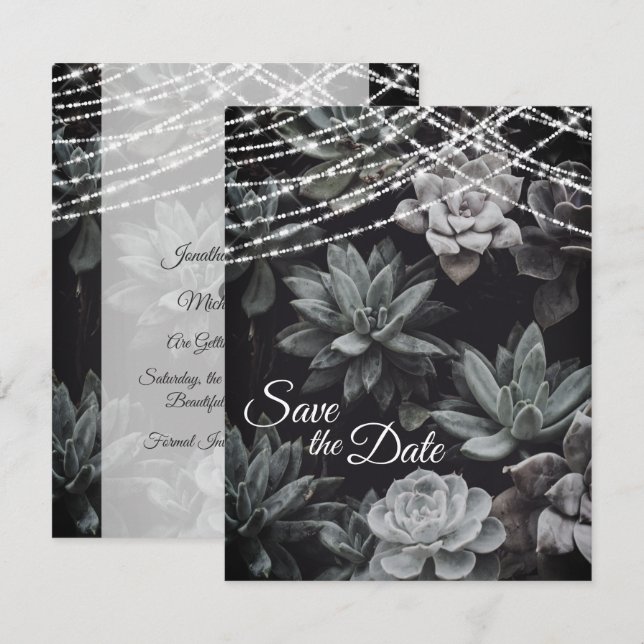 Faire-part de mariage Succulentes et Lumières Save (Devant / Derrière)