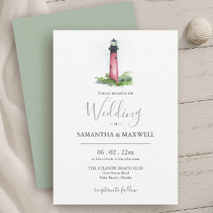 Faire-part de mariage sur la plage aquarelle phare