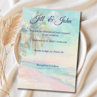 Faire-part de mariage sur la plage Coucher de sole