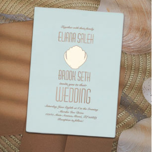 Faire-part de mariage sur la plage de coquillages 