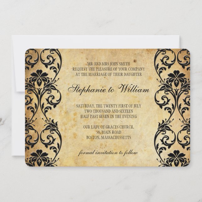 Faire-part de mariage Swirl sur Arrière - plan Vin (Devant)