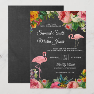 Faire-part de mariage tableau noir Flamant Floral