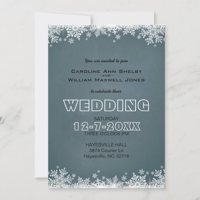 Faire-part de mariage tableau noir flocon de neige (Devant)