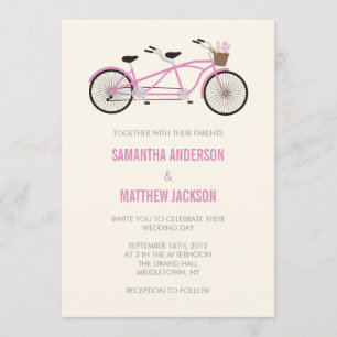 Faire-part de mariage tandem de vélo - rose