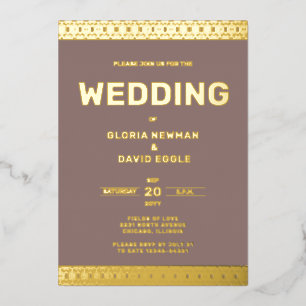 Faire-Part de Mariage Taupe avec Vrai Feuille d'Or