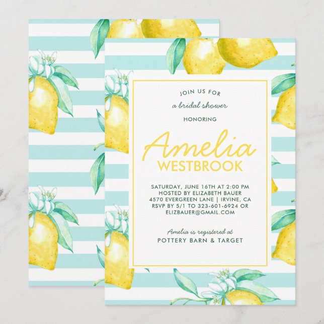 Faire-Part de Mariage Thème Citron (Devant / Derrière)