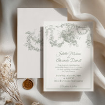 Faire-part de mariage Toile de Jouy vert sauge Par