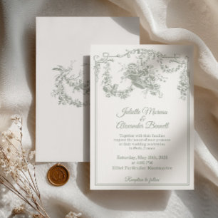 Faire-part de mariage Toile de Jouy vert sauge Par