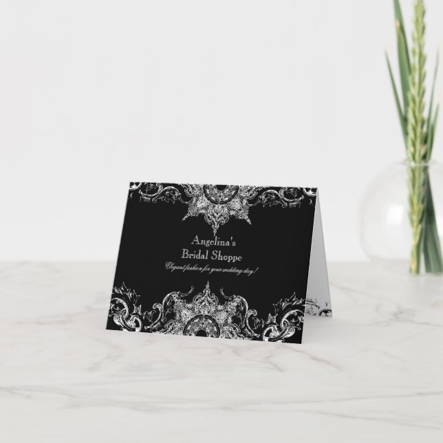 Faire-part de mariage toile noir et blanc damassé  (Devant)